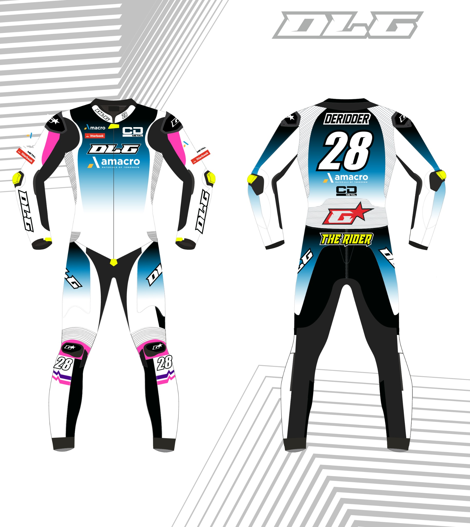 Design avant et arrière d’une combinaison DLG Custom personnalisée